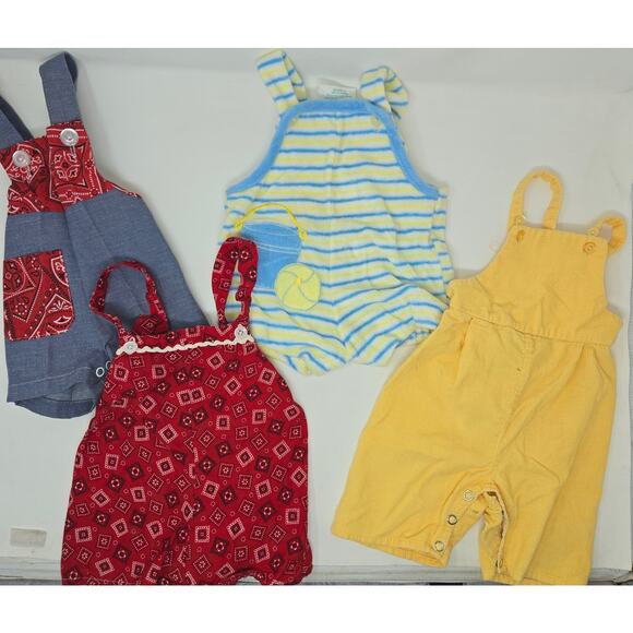 Vintage 9-12 Month Romper Lot of 4 Toddle Time Tiny Tots Bandana Red Yellow Blue - Picture 2 of 16